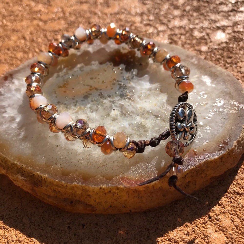 Braided amber and silver bracelet with toggle